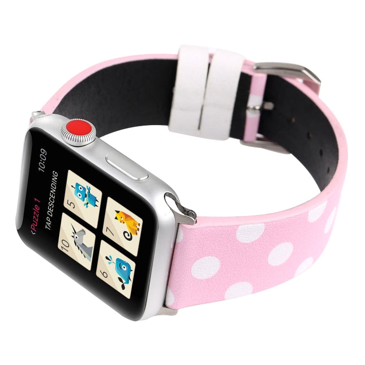 Lisslune | Fashion Wave Dot Series Leather Bracelet for Apple Watch Ultra 49mm & Watch Ultra 2 49mm / Series 9 & 8 & 7 45mm / SE 3 & SE 2 & 6 & SE & 5 & 4 44mm / 3 & 2 & 1 42mm (White Wave Dots Pink)