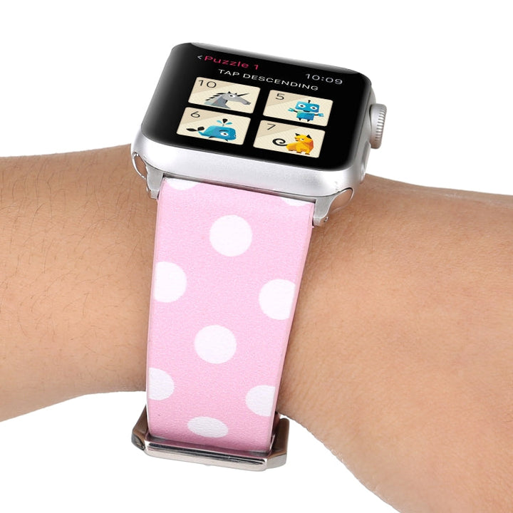 Lisslune | Fashion Wave Dot Series Leather Bracelet for Apple Watch Ultra 49mm & Watch Ultra 2 49mm / Series 9 & 8 & 7 45mm / SE 3 & SE 2 & 6 & SE & 5 & 4 44mm / 3 & 2 & 1 42mm (White Wave Dots Pink)
