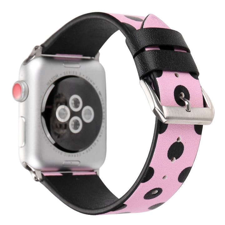 Lisslune | Fashion Wave Dot Series Leather Bracelet For Apple Watch Ultra 49mm&Watch Ultra 2 49mm / Series 9&8&7 45mm / SE 3&SE 2&6&SE&5&4 44mm / 3&2&1 42mm (Black Wave Dots Pink)