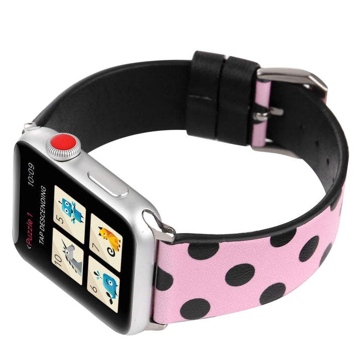 Lisslune | Fashion Wave Dot Series Leather Bracelet For Apple Watch Ultra 49mm&Watch Ultra 2 49mm / Series 9&8&7 45mm / SE 3&SE 2&6&SE&5&4 44mm / 3&2&1 42mm (Black Wave Dots Pink)