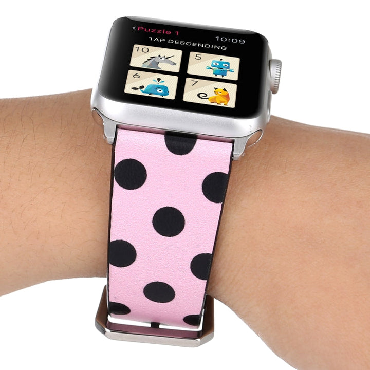 Lisslune | Fashion Wave Dot Series Leather Bracelet For Apple Watch Ultra 49mm&Watch Ultra 2 49mm / Series 9&8&7 45mm / SE 3&SE 2&6&SE&5&4 44mm / 3&2&1 42mm (Black Wave Dots Pink)