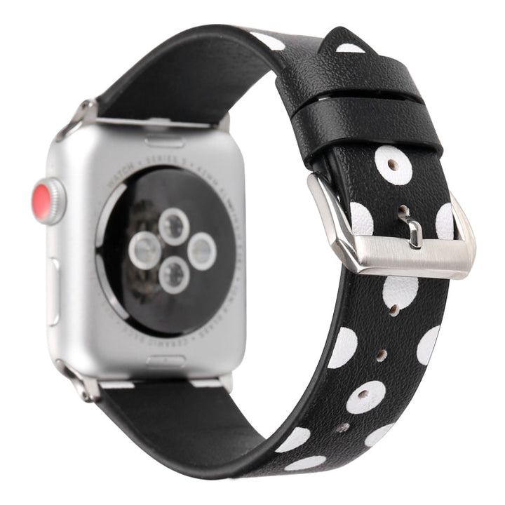 Lisslune | Fashion Wave Dot Series Leather Watch Band for Apple Watch Ultra 49mm & Watch Ultra 2 49mm / Series 9 & 8 & 7 45mm / SE 3 & SE 2 & 6 & SE & 5 & 4 44mm / 3 & 2 & 1 42mm (White Waves on Black)