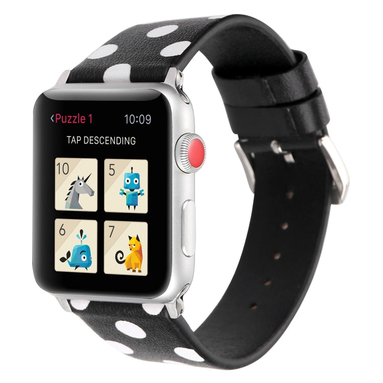 Lisslune | Fashion Wave Dot Series Leather Watch Band for Apple Watch Ultra 49mm & Watch Ultra 2 49mm / Series 9 & 8 & 7 45mm / SE 3 & SE 2 & 6 & SE & 5 & 4 44mm / 3 & 2 & 1 42mm (White Waves on Black)