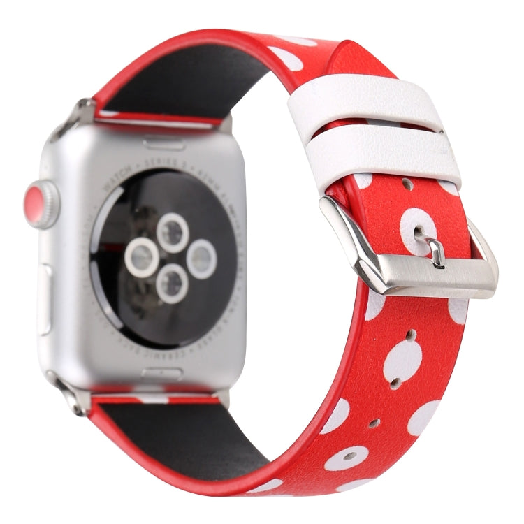 Lisslune | Fashion Wave Dot Series Leather Watch Band for Apple Watch Ultra 49mm & Watch Ultra 2 49mm / Series 9 & 8 & 7 45mm / SE 3 & SE 2 & 6 & SE & 5 & 4 44mm / 3 & 2 & 1 42mm (White Waves Dot Red Background)