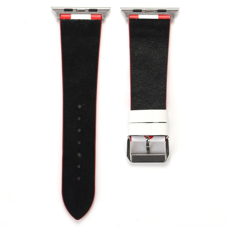 Lisslune | Fashion Wave Dot Series Leather Watch Band for Apple Watch Ultra 49mm & Watch Ultra 2 49mm / Series 9 & 8 & 7 45mm / SE 3 & SE 2 & 6 & SE & 5 & 4 44mm / 3 & 2 & 1 42mm (White Waves Dot Red Background)