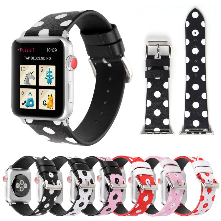 Lisslune | Fashion Wave Dot Series Leather Watch Band for Apple Watch Ultra 49mm & Watch Ultra 2 49mm / Series 9 & 8 & 7 45mm / SE 3 & SE 2 & 6 & SE & 5 & 4 44mm / 3 & 2 & 1 42mm (White Waves on Black)