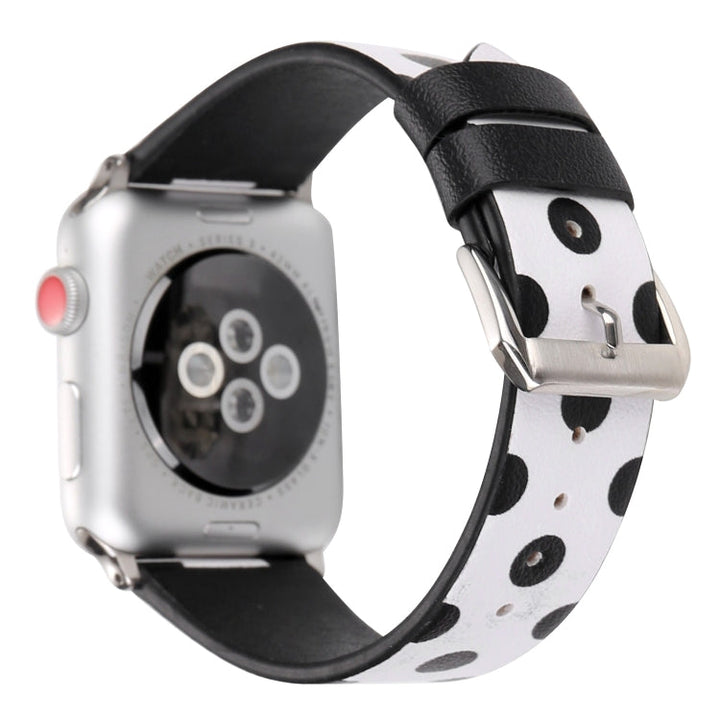 Lisslune | Fashion Wave Dot Series Leather Watch Band for Apple Watch Series 9&8&7 41mm / SE 3&SE 2&6&SE&5&4 40mm / 3&2&1 38mm (Black Wave Dots on White)