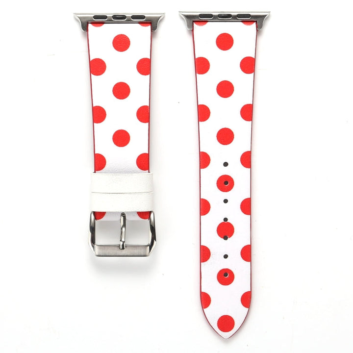 Lisslune | Fashion Wave Dot Series Leather Bracelet for Apple Watch Series 9&8&7 41mm / SE 3&SE 2&6&SE&5&4 40mm / 3&2&1 38mm (Red Wave Dots on White)