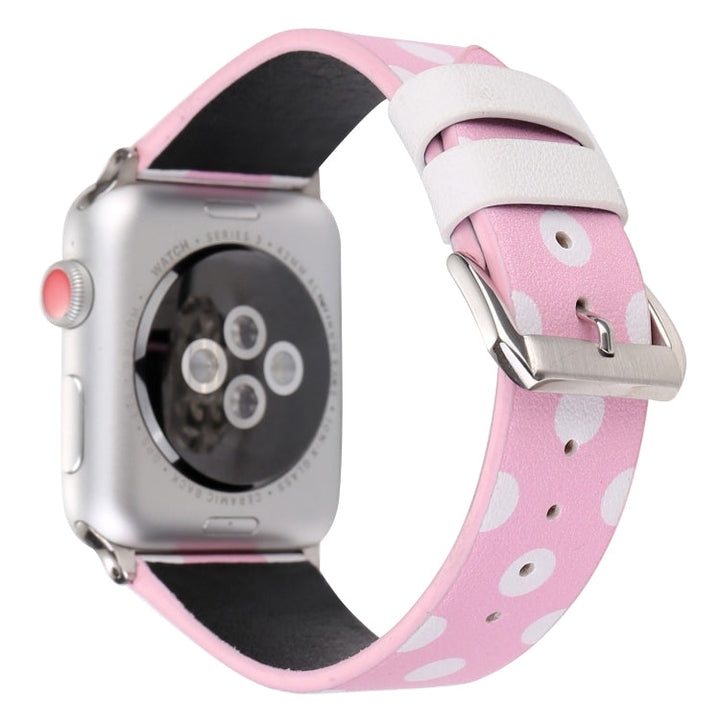 Lisslune | Fashion Wave Dot Series Leather Watch Band for Apple Watch Series 9&8&7 41mm / SE 3&SE 2&6&SE&5&4 40mm / 3&2&1 38mm (White Wave Dots Pink)