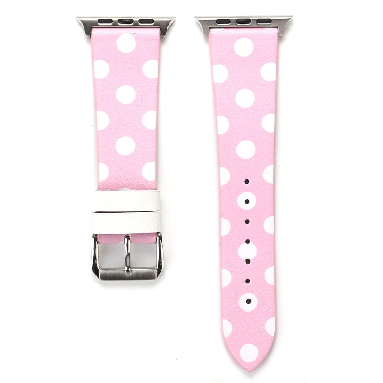Lisslune | Fashion Wave Dot Series Leather Watch Band for Apple Watch Series 9&8&7 41mm / SE 3&SE 2&6&SE&5&4 40mm / 3&2&1 38mm (White Wave Dots Pink)