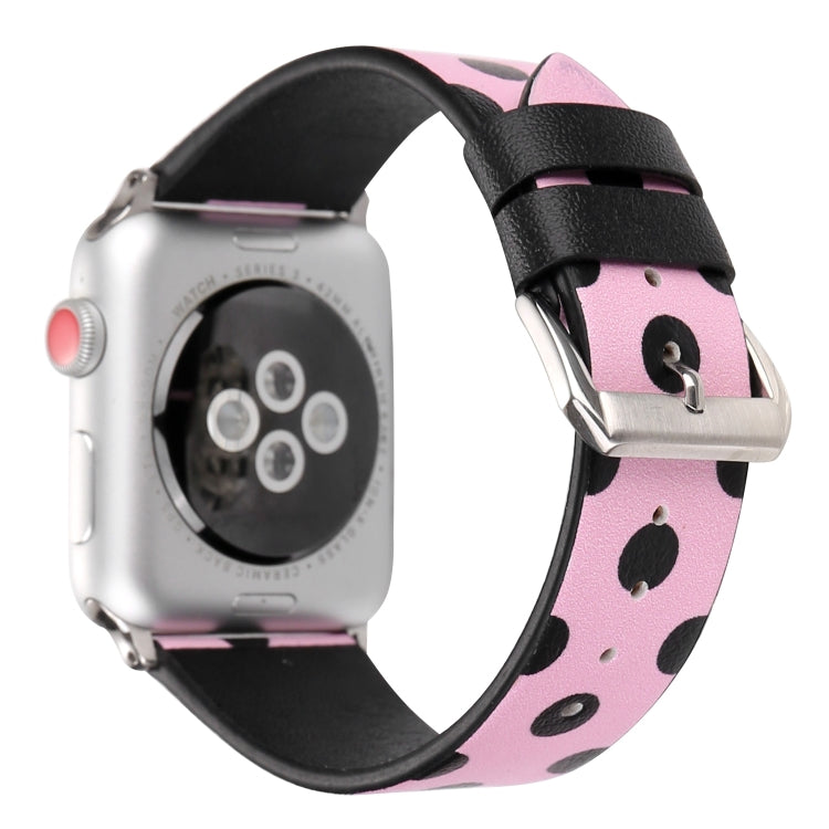 Lisslune | Fashion Wave Dot Series Leather Watch Band for Apple Watch Series 9&8&7 41mm / SE 3&SE 2&6&SE&5&4 40mm / 3&2&1 38mm (Black Wave Dots Pink)