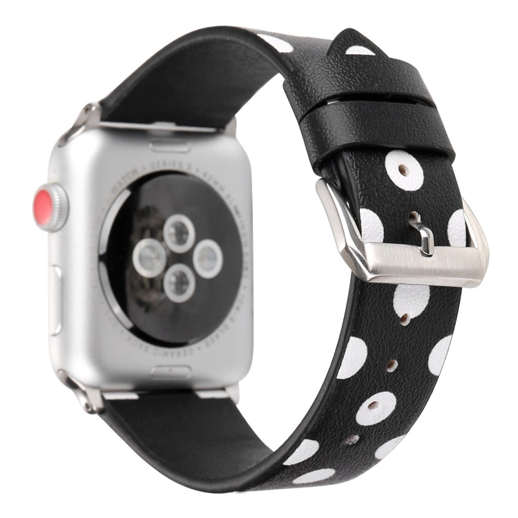 Lisslune | Fashion Wave Dot Series Leather Watch Band for Apple Watch Series 9&8&7 41mm / SE 3&SE 2&6&SE&5&4 40mm / 3&2&1 38mm (White Waves on Black)