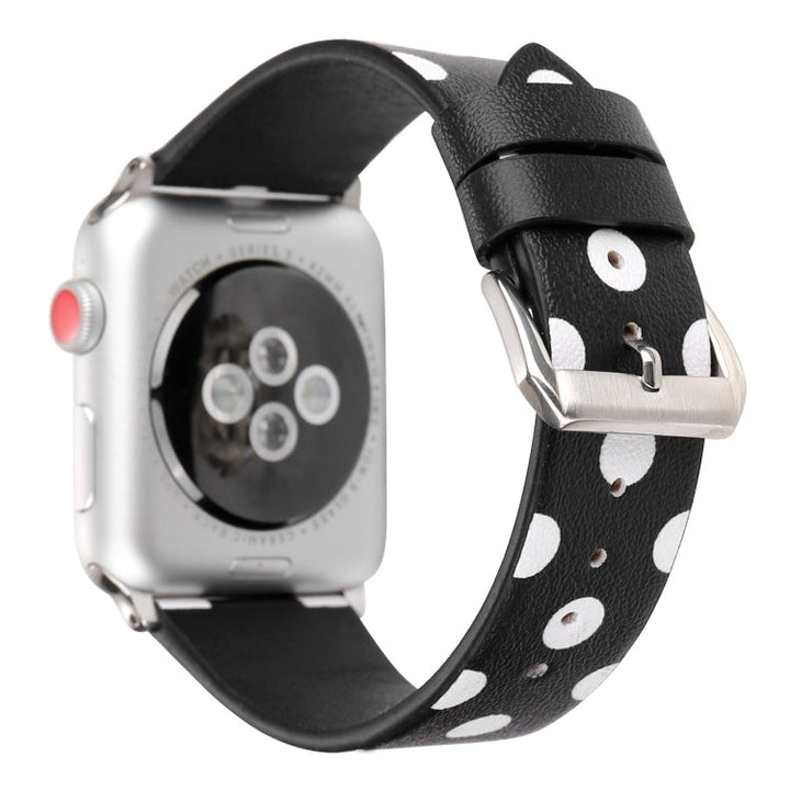 Lisslune | Fashion Wave Dot Series Leather Watch Band for Apple Watch Series 9&8&7 41mm / SE 3&SE 2&6&SE&5&4 40mm / 3&2&1 38mm (White Waves on Black)