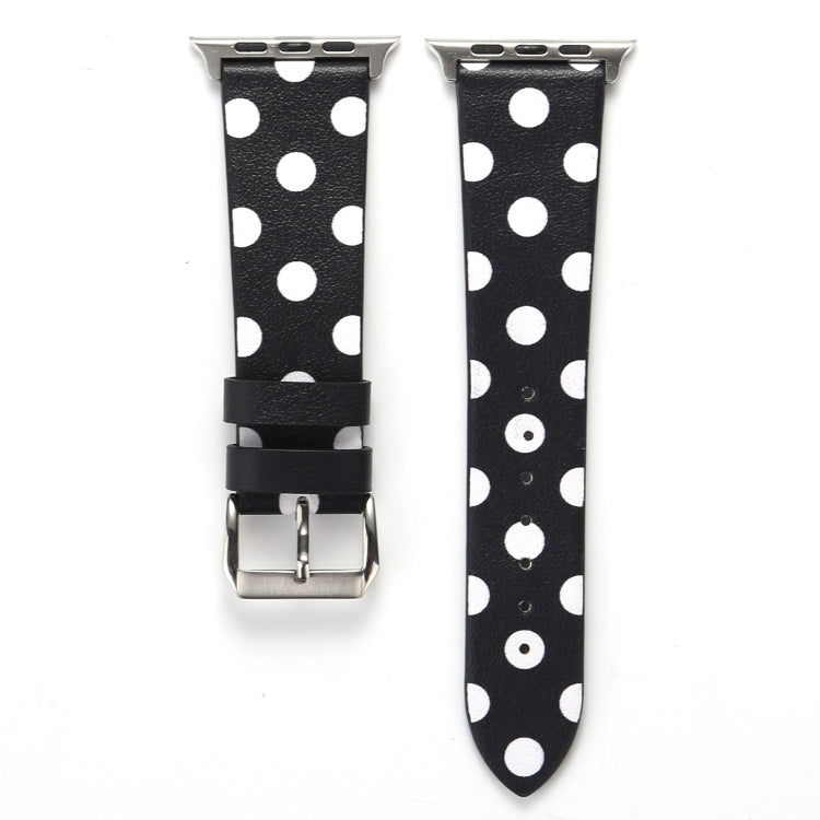 Lisslune | Fashion Wave Dot Series Leather Watch Band for Apple Watch Series 9&8&7 41mm / SE 3&SE 2&6&SE&5&4 40mm / 3&2&1 38mm (White Waves on Black)