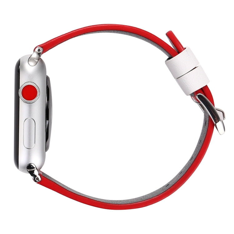 Lisslune | Fashion Wave Dot Series Leather Watch Band for Apple Watch Series 9&8&7 41mm / SE 3&SE 2&6&SE&5&4 40mm / 3&2&1 38mm (White Waves Dot Red Background)