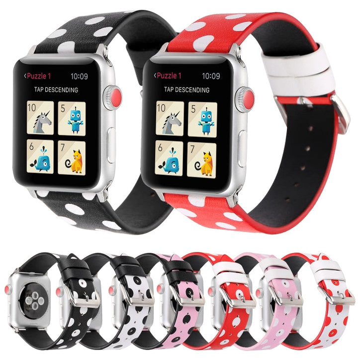 Lisslune | Fashion Wave Dot Series Leather Watch Band for Apple Watch Series 9&8&7 41mm / SE 3&SE 2&6&SE&5&4 40mm / 3&2&1 38mm (Black Wave Dots on White)