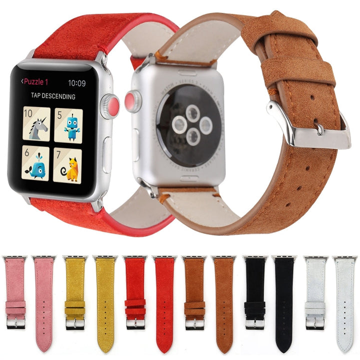 Lisslune | Frosted Leather Watch Band For Apple Watch Series 7 41mm / 6 & SE & 5 & 4 40mm / 3 & 2 & 1 38mm (Black)