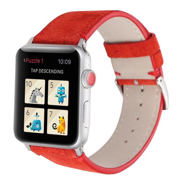 Lisslune | Frosted Leather Watch Strap for Apple Watch Series 7 45mm / 6 & SE & 5 & 4 44mm / 3 & 2 & 1 42mm (Red)