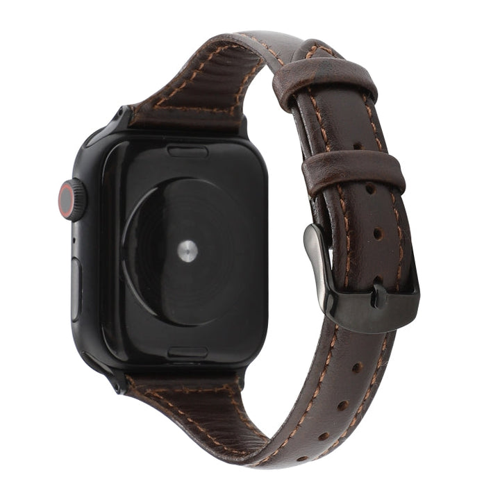 Lisslune | For Apple Watch Series 9&8&7 41mm / SE 3&SE 2&6&SE&5&4 40mm / 3&2&1 38mm Crazy Horse Texture Leather Strap (Coffee)