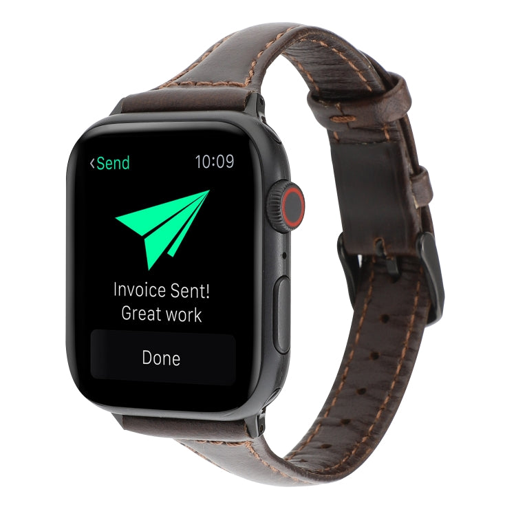 Lisslune | For Apple Watch Series 9&8&7 41mm / SE 3&SE 2&6&SE&5&4 40mm / 3&2&1 38mm Crazy Horse Texture Leather Strap (Coffee)