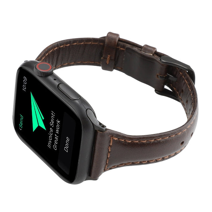 Lisslune | For Apple Watch Series 9&8&7 41mm / SE 3&SE 2&6&SE&5&4 40mm / 3&2&1 38mm Crazy Horse Texture Leather Strap (Coffee)