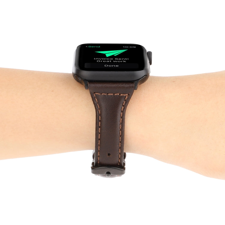 Lisslune | For Apple Watch Series 9&8&7 41mm / SE 3&SE 2&6&SE&5&4 40mm / 3&2&1 38mm Crazy Horse Texture Leather Strap (Coffee)