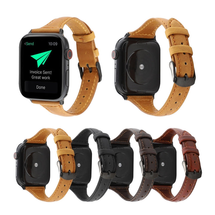 Lisslune | For Apple Watch Series 9&8&7 41mm / SE 3&SE 2&6&SE&5&4 40mm / 3&2&1 38mm Crazy Horse Texture Leather Strap (Coffee)