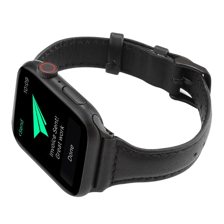 Lisslune | For Apple Watch Ultra 49 mm & Watch Ultra 2 49 mm / Series 9 & 8 & 7 45 mm / SE 3 & SE 2 & 6 & SE & 5 & 4 44 mm / 3 & 2 & 1 42 mm Crazy Horse Texture Leather Band (Black)