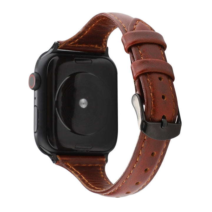 Lisslune | For Apple Watch Ultra 49mm & Watch Ultra 2 49mm / Series 9 & 8 & 7 45mm / SE 3 & SE 2 & 6 & SE & 5 & 4 44mm / 3 & 2 & 1 42mm Crazy Horse Texture Leather Strap (Rust Brown)