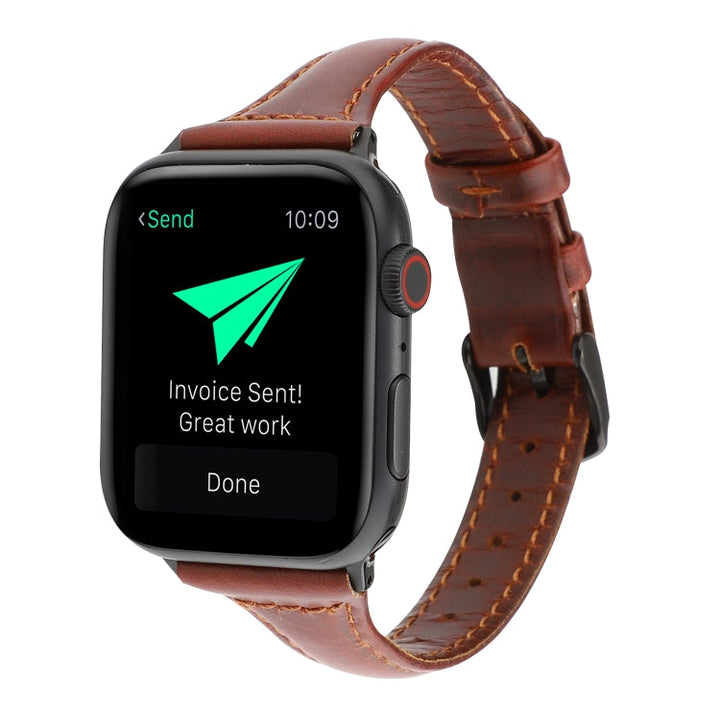 Lisslune | For Apple Watch Ultra 49mm & Watch Ultra 2 49mm / Series 9 & 8 & 7 45mm / SE 3 & SE 2 & 6 & SE & 5 & 4 44mm / 3 & 2 & 1 42mm Crazy Horse Texture Leather Strap (Rust Brown)