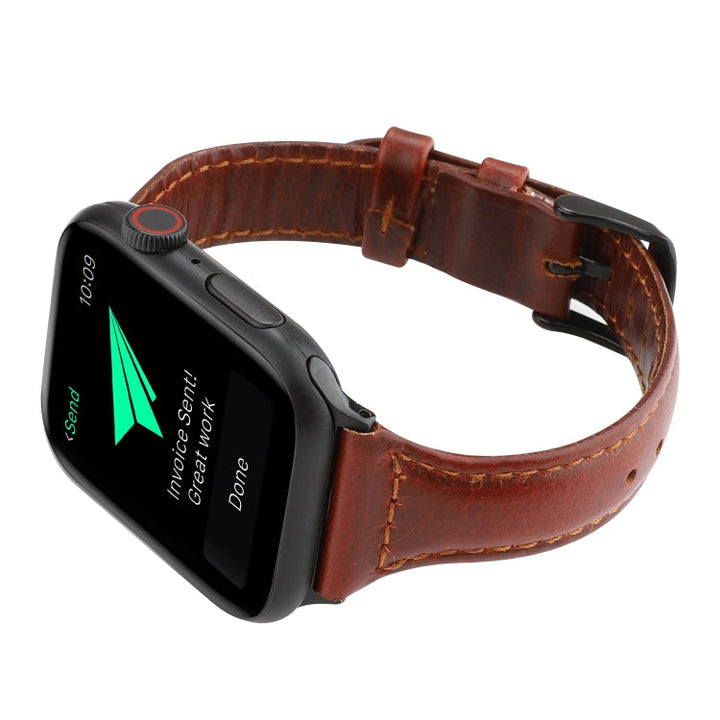 Lisslune | For Apple Watch Ultra 49mm & Watch Ultra 2 49mm / Series 9 & 8 & 7 45mm / SE 3 & SE 2 & 6 & SE & 5 & 4 44mm / 3 & 2 & 1 42mm Crazy Horse Texture Leather Strap (Rust Brown)