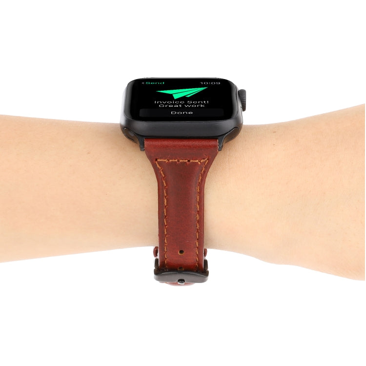 Lisslune | For Apple Watch Ultra 49mm & Watch Ultra 2 49mm / Series 9 & 8 & 7 45mm / SE 3 & SE 2 & 6 & SE & 5 & 4 44mm / 3 & 2 & 1 42mm Crazy Horse Texture Leather Strap (Rust Brown)