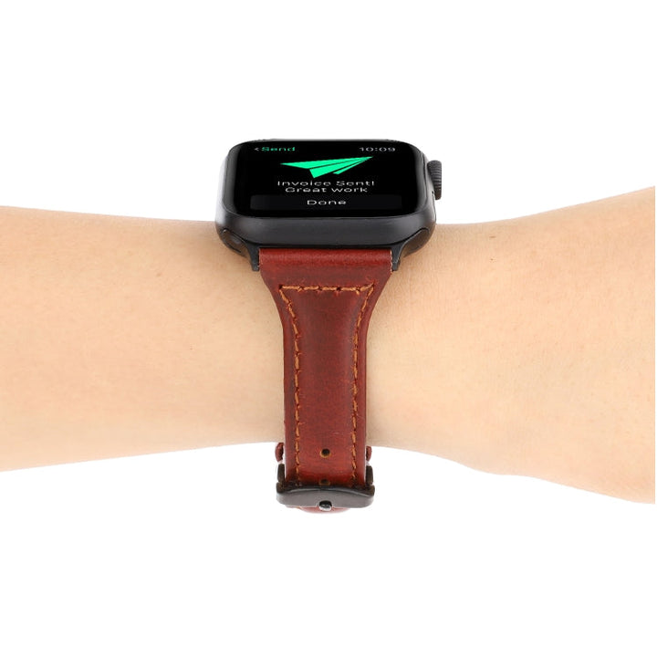 Lisslune | For Apple Watch Ultra 49mm & Watch Ultra 2 49mm / Series 9 & 8 & 7 45mm / SE 3 & SE 2 & 6 & SE & 5 & 4 44mm / 3 & 2 & 1 42mm Crazy Horse Texture Leather Strap (Rust Brown)