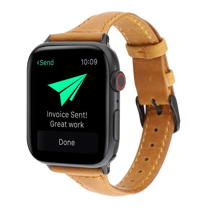 Lisslune | For Apple Watch Ultra 49mm&Watch Ultra 2 49mm / Series 9&8&7 45mm / SE 3&SE 2&6&SE&5&4 44mm / 3&2&1 42mm Crazy Horse Texture Leather Bracelet (Light Brown)