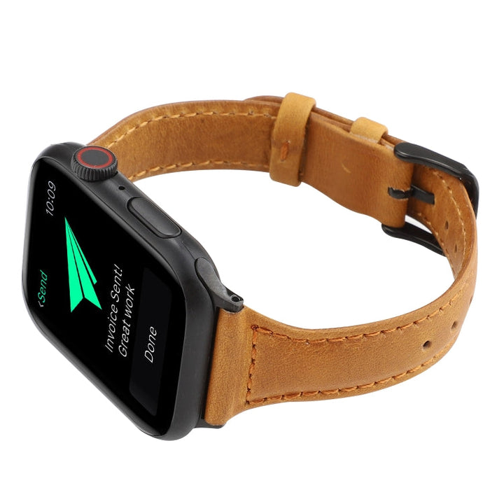Lisslune | For Apple Watch Ultra 49mm&Watch Ultra 2 49mm / Series 9&8&7 45mm / SE 3&SE 2&6&SE&5&4 44mm / 3&2&1 42mm Crazy Horse Texture Leather Bracelet (Light Brown)