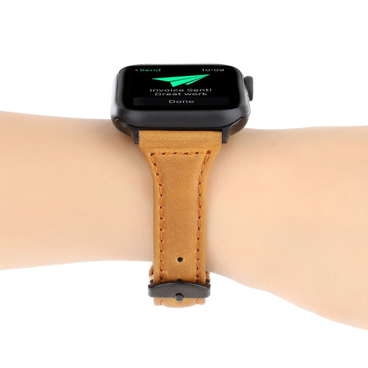 Lisslune | For Apple Watch Ultra 49mm&Watch Ultra 2 49mm / Series 9&8&7 45mm / SE 3&SE 2&6&SE&5&4 44mm / 3&2&1 42mm Crazy Horse Texture Leather Bracelet (Light Brown)