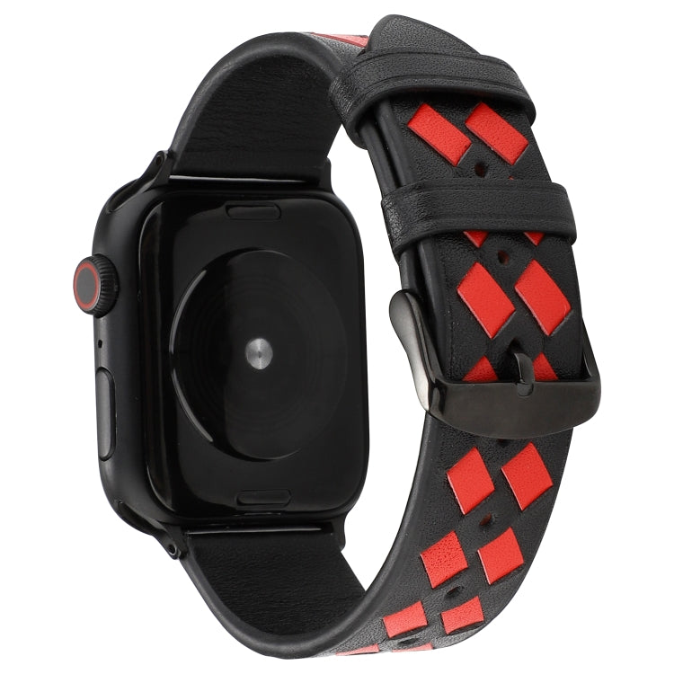 Lisslune | For Apple Watch Series 9&8&7 41mm / SE 3&SE 2&6&SE&5&4 40mm / 3&2&1 38mm Woven Pattern Leather Bracelet (Black Red)