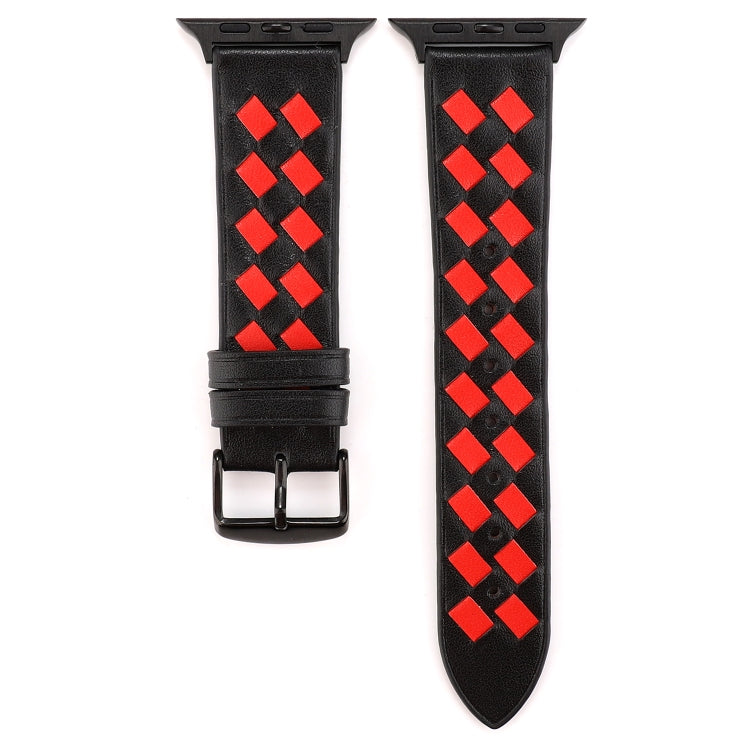 Lisslune | For Apple Watch Series 9&8&7 41mm / SE 3&SE 2&6&SE&5&4 40mm / 3&2&1 38mm Woven Pattern Leather Bracelet (Black Red)