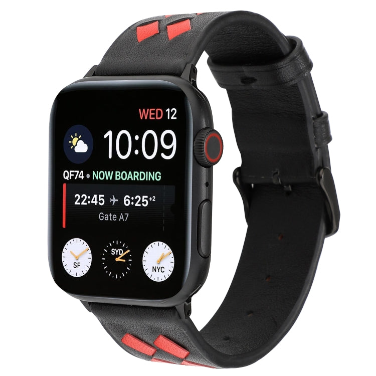 Lisslune | For Apple Watch Series 9&8&7 41mm / SE 3&SE 2&6&SE&5&4 40mm / 3&2&1 38mm Woven Pattern Leather Bracelet (Black Red)