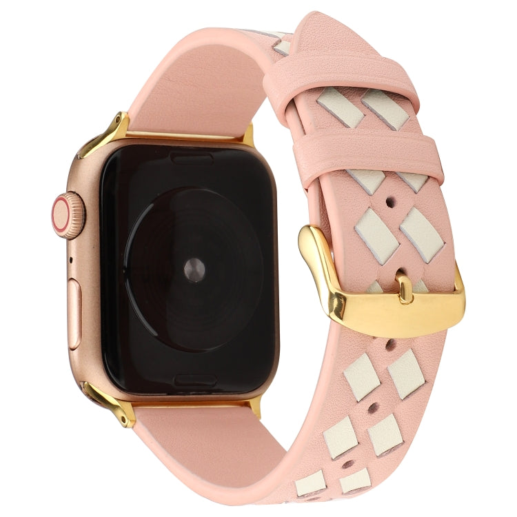 Lisslune | For Apple Watch Series 9&8&7 41mm / SE 3&SE 2&6&SE&5&4 40mm / 3&2&1 38mm Braided Pattern Leather Strap (Pink White)