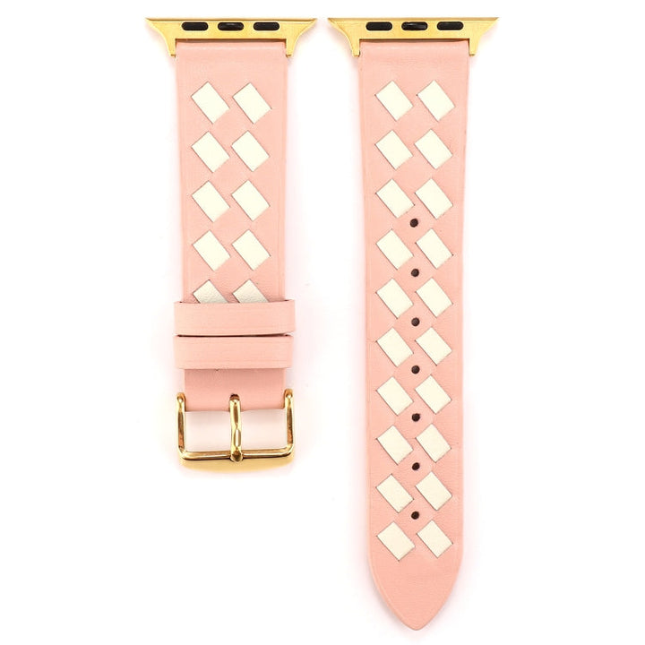 Lisslune | For Apple Watch Series 9&8&7 41mm / SE 3&SE 2&6&SE&5&4 40mm / 3&2&1 38mm Braided Pattern Leather Strap (Pink White)