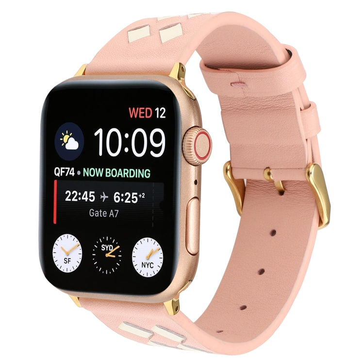 Lisslune | For Apple Watch Series 9&8&7 41mm / SE 3&SE 2&6&SE&5&4 40mm / 3&2&1 38mm Braided Pattern Leather Strap (Pink White)