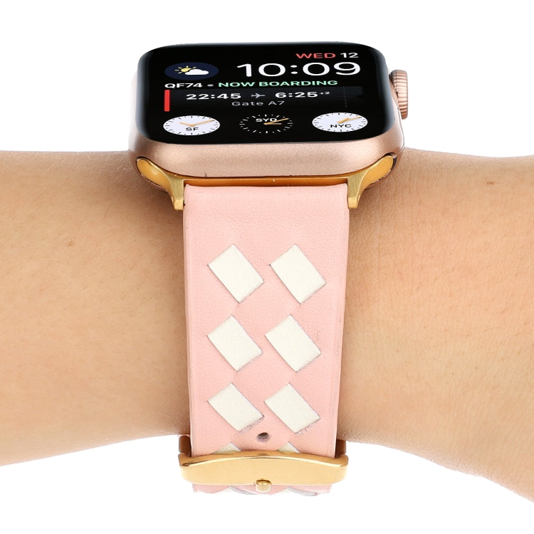 Lisslune | For Apple Watch Series 9&8&7 41mm / SE 3&SE 2&6&SE&5&4 40mm / 3&2&1 38mm Braided Pattern Leather Strap (Pink White)