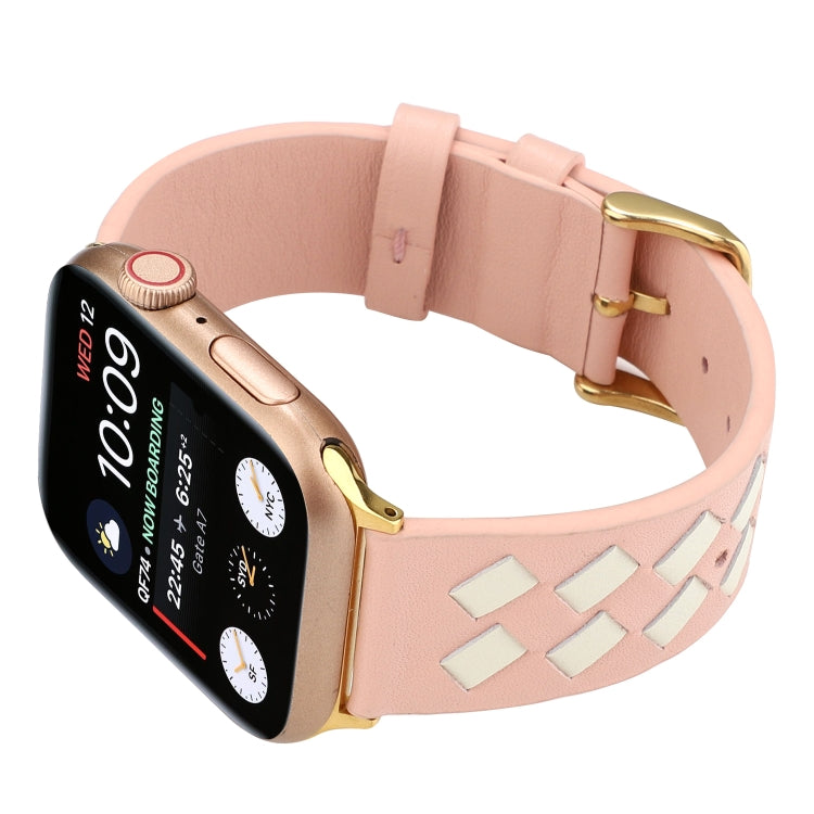 Lisslune | For Apple Watch Series 9&8&7 41mm / SE 3&SE 2&6&SE&5&4 40mm / 3&2&1 38mm Braided Pattern Leather Strap (Pink White)