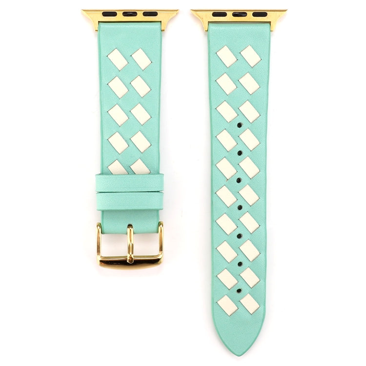 Lisslune | For Apple Watch Ultra 49mm & Watch Ultra 2 49mm / Series 9 & 8 & 7 45mm / SE 3 & SE 2 & 6 & SE & 5 & 4 44mm / 3 & 2 & 1 42mm Woven Pattern Leather Strap (Green White)