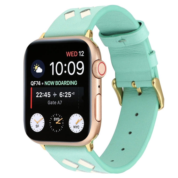 Lisslune | For Apple Watch Ultra 49mm & Watch Ultra 2 49mm / Series 9 & 8 & 7 45mm / SE 3 & SE 2 & 6 & SE & 5 & 4 44mm / 3 & 2 & 1 42mm Woven Pattern Leather Strap (Green White)