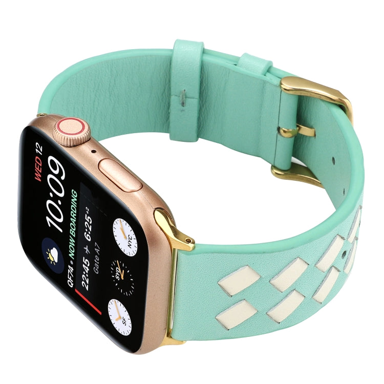 Lisslune | For Apple Watch Ultra 49mm & Watch Ultra 2 49mm / Series 9 & 8 & 7 45mm / SE 3 & SE 2 & 6 & SE & 5 & 4 44mm / 3 & 2 & 1 42mm Woven Pattern Leather Strap (Green White)