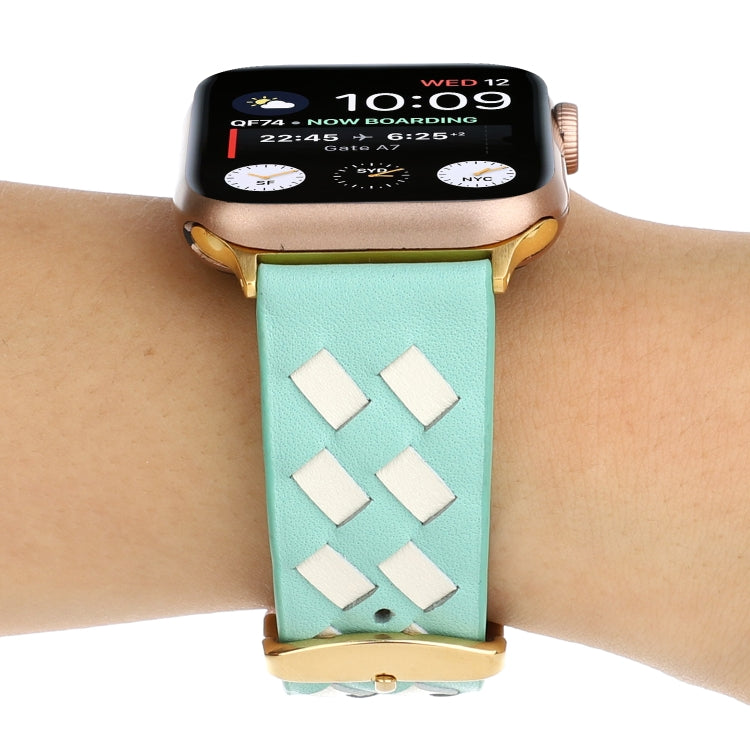 Lisslune | For Apple Watch Ultra 49mm & Watch Ultra 2 49mm / Series 9 & 8 & 7 45mm / SE 3 & SE 2 & 6 & SE & 5 & 4 44mm / 3 & 2 & 1 42mm Woven Pattern Leather Strap (Green White)