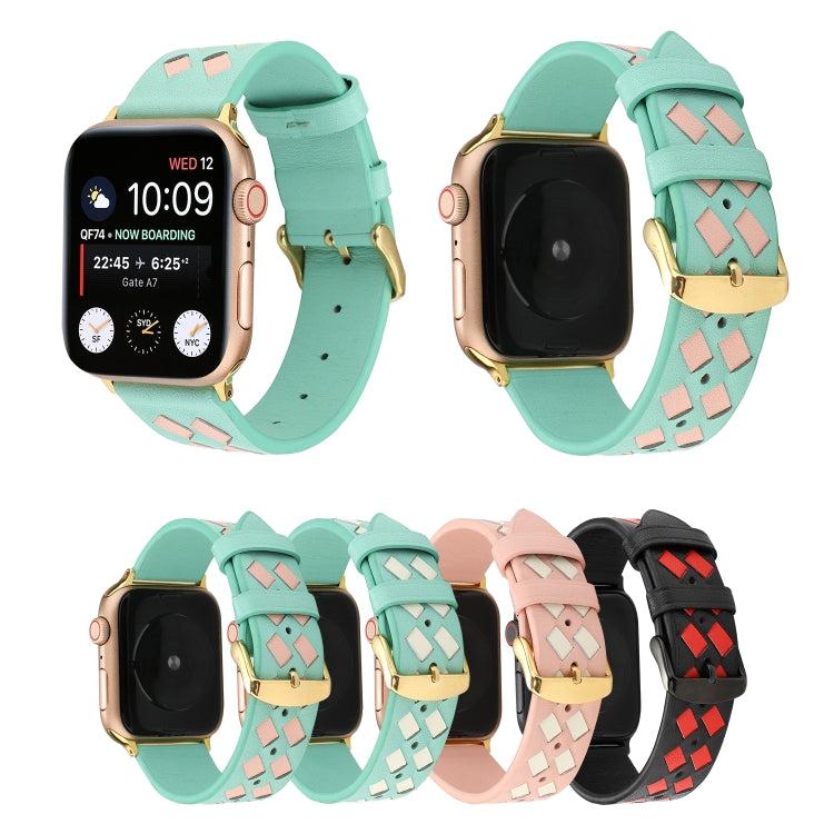 Lisslune | For Apple Watch Ultra 49mm & Watch Ultra 2 49mm / Series 9 & 8 & 7 45mm / SE 3 & SE 2 & 6 & SE & 5 & 4 44mm / 3 & 2 & 1 42mm Woven Pattern Leather Strap (Green White)