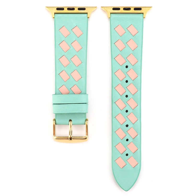 Lisslune | For Apple Watch Ultra 49mm & Watch Ultra 2 49mm / Series 9 & 8 & 7 45mm / SE 3 & SE 2 & 6 & SE & 5 & 4 44mm / 3 & 2 & 1 42mm Braided Pattern Leather Strap (Green Pink)